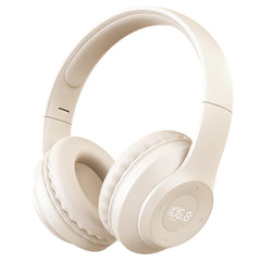 X5 Rechargeable & Portable FM Radio Headphones with Best Reception LED Display Soft Ear Muffs FM Headset Radio Receiver for Meeting Works Hiking Jogging (Beige)