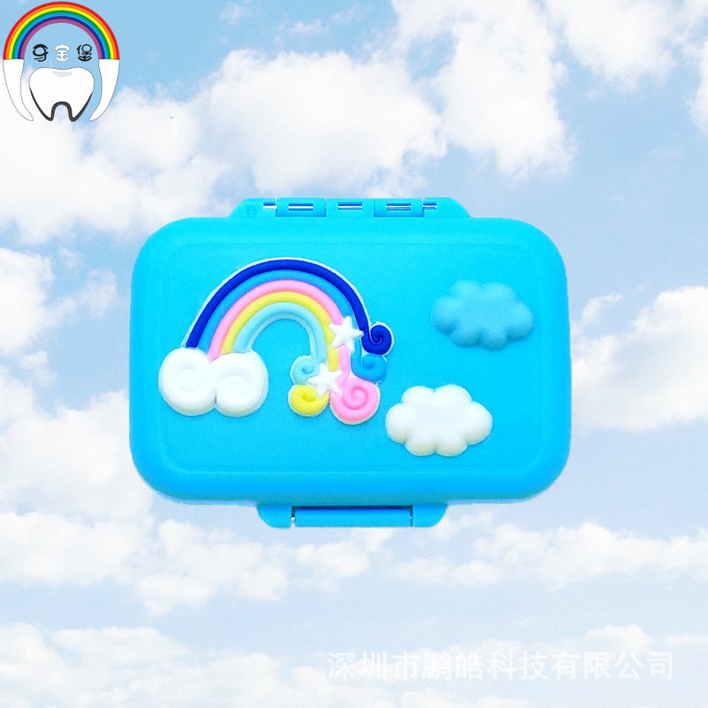 Soft Silicone Rainbow Baby Tooth Box with Tweezers
