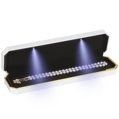 Luxury LED Necklace Long Chain Gift Box with LED Light Velvet Jewelry Box Storage Case Organizer Holder (White)